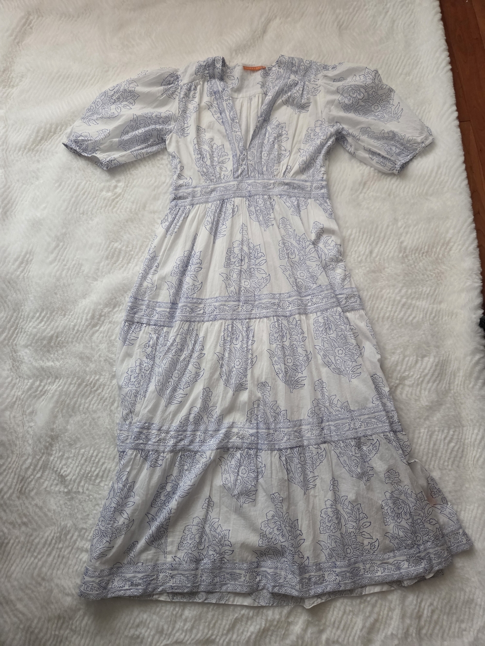 Oliphant White Maxi Dress with Blue Floral Print
